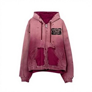 Sweats à capuche streetwear vintage délavés en coton et polyester, coupe oversize et carrée, épaules tombantes, options de broderie effet usé disponibles, MOQ 10 - Product Image 1