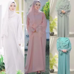 Vestido Médio Oriente Sólido Mulheres Vestido Com Hijab Vestido De Noiva Muçulmano Com Hijab Elegante