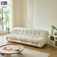 Canapé inclinable intégré Lazy-Style en bouclette, entièrement enveloppé, en forme de L, avec rembourrage en éponge et capitonnage en peluche haute résilience, idéal pour les espaces Wabi-Sabi