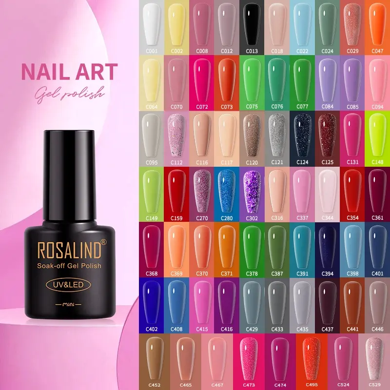 طلاء أظافر جديد من ROSALIND عالي الجودة بألوان زاهية شبه دائمة بأشعة فوق بنفسجية ألوان لصيف لتصميم فن الرسم على الأظافر