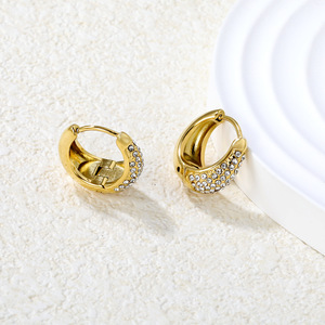 Diamond Earrings Women's Gold <b>Silver</b> Hoop <b>Studs</b> With Rhinestones For Everyday Wear - Product Image 2