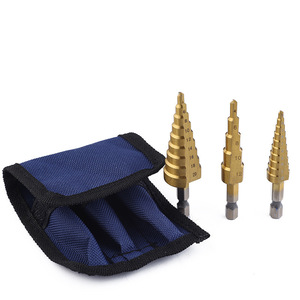 HSS4241 Titanium Coated <b>Step</b> <b>Drill</b> 3Pc Pagoda <b>Drill</b> Metric Combination 3-12 4-12 4-20 Hex Shank Gold Finish Metal Drilling - Product Image 1