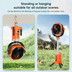 Outdoor Portable <b>Fan</b> With Oscillating Function Rechargeable Battery 12 Hours Runtime Triangular <b>Stand</b> Design Vibrant Orange - Product Image 5