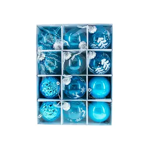 Bolas de plástico de Natal impressas personalizadas promoção de bolas de Natal suspensas estilo Lake Blue bom preço