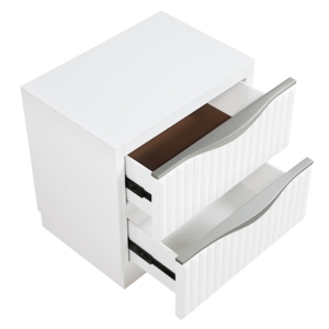 Pearl White Nightstand 2 <b>Drawers</b> Textured Panel Sleek Handles Bedside Cabinet Bedroom <b>Storage</b> <b>Drawer</b> Unit - Product Image 5