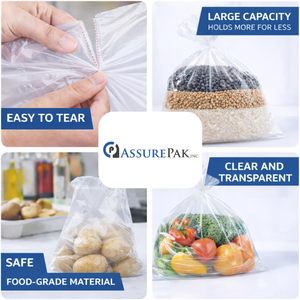ถุงพลาสติก LDPE AssurePak ขนาด 8x15 นิ้ว หนา 1.0 มิล ใส เกรดสำหรับอาหาร ปิดผนึกสามด้าน สำหรับบรรจุผลไม้ ของชำ และอาหารปรุงสุก - Product Image 5