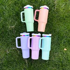 2024 New Style <b>Macaron</b> Powder Coated Stainless Steel 40oz Vacuum Insulated Tumbler Handle Straw Personalized Laser Engraved Logo - Product Image 2