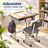 Ensemble de chaise et bureau d'écolier réglables en gros, bureau en acier et bois avec chaise à lattes en plastique pour salle de classe OEM ODM