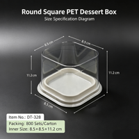 Boîte à gâteau carrée transparente 8,5x8,5x11,2 cm, conteneur jetable en PET de qualité alimentaire pour mini-gâteaux d'anniversaire, pain, personnalisable