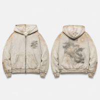 Fabricant ODM – Sweat à capuche zippé pour homme en tissu Atlas non blanchi 470 g/m², vente en gros, logo personnalisé, streetwear
