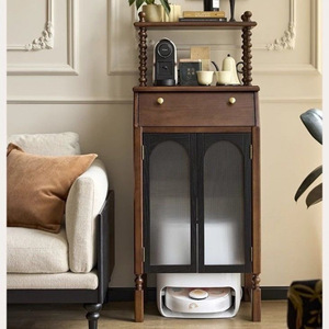 Retro Solid Wood Storage <b>Cabinet</b> With Robotic Vacuum Compartment Living Room Multifunction Display <b>Cabinet</b> - Product Image 2