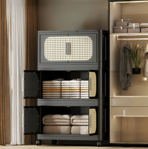 Armoire de rangement latérale pliante en bois massif avec porte magnétique et roulettes, design moderne, montage facile - Product Image 6