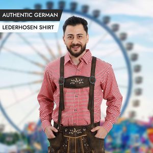 Custom <b>Men's</b> Oktoberfest <b>Shirt</b> <b>Red</b> Checkered 100% Cotton Casual Lederhosen <b>Shirt</b> Turn-down Collar Single Button - Product Image 6