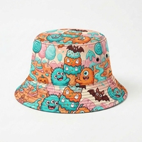 Sombrero de pescador Kawaii Candy Monster para niños, unisex, con estampado gráfico completo, ala ancha, para viajes de verano y actividades al aire libre