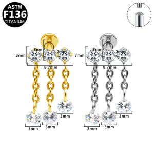 <b>Titanium</b> Alloy Round Pendant <b>Stud</b> Earrings Prong Setting Daily Wear Women's Fashion Piercing Jewelry - Product Image 4