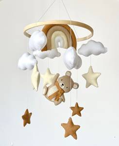 Игрушки-подвески для детской кроватки ручной работы из фетра, нейтральный коричневый цвет, с радугой, в виде медведя, для декора детской комнаты - Product Image 5