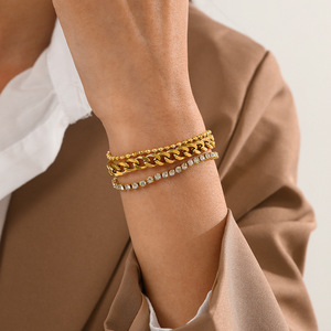2026 Stainless Steel 18k <b>Gold</b> Plated Vintage Cross Zircon Tennis <b>Bracelet</b> Trendy Gift Unisex for Anniversary - Product Image 3