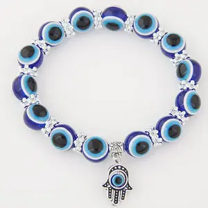 Duyizhao Vintage Blue Eye Beads Hand of Fatima Bracelet Resin Charms Adjustable Kids Beaded Bracelets Fashion Jewelry Wholesale