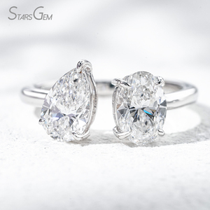 แหวนทองคำแท้ 10K ชุบโรเดียม StarsGem ประดับเพชรแล็บโกรว์ทรงรี น้ำหนัก 2.0 กะรัต สี E ดีไซน์เปิดปรับขนาดได้สำหรับทั้งชายและหญิง - Product Image 3