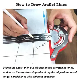 Règle <span class=keywords><strong>d</strong></span>'<span class=keywords><strong>angle</strong></span> multifonction pour menuisier avec rapporteur réglable, règle <span class=keywords><strong>de</strong></span> marquage en acier inoxydable pour charpentier - Product Image 6