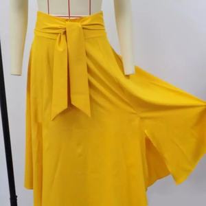 Nouvelle mode femmes filles Europe et amérique couleur unie ceinture à nœud grand ourlet vente chaude robe jupes longues - Product Image 6