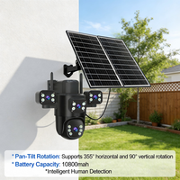 Caméra solaire 4G LTE 8MP AOV, caméra de sécurité extérieure 8MP à quatre objectifs, 10800 mAh, enregistrement AOV 24/7, suivi automatique du mouvement humain, 15W