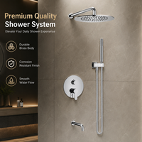 Kit de douche encastré moderne chromé à trois fonctions, mitigeur mural avec poignée, bouton de commande intégré chaud/froid, jet de pluie intérieur