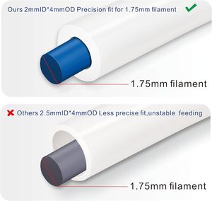 Tube en PTFE <span class=keywords><strong>Teflon</strong></span> pour imprimante 3D - <span class=keywords><strong>Filament</strong></span> de 1,75 mm, 4 mm de diamètre extérieur x 2 mm de diamètre intérieur, transparent, résistant aux hautes températures, tube flexible pour extrudeuse - Product Image 6