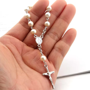 Vendita a caldo braccialetti e braccialetti di moda con rosario religioso con perla e battesimale - Product Image 2