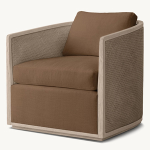 Style pastoral rétro motif tissé décoration salon Accent canapé chaise <span class=keywords><strong>rustique</strong></span> chêne solide rotin <span class=keywords><strong>fauteuil</strong></span> pour cour de campagne - Product Image 5