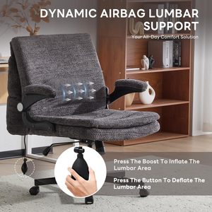 Criss Cross Legged Office <b>Chair</b> with Flip-Up <b>Back</b>&Dynamic Airbag Lumbar <b>Support</b>, Wide Seat Desk <b>Chair</b>, Flip-Up Arms with Wheels - Product Image 4