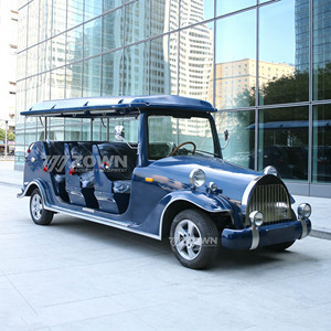 Véhicule électrique de tourisme vintage bleu foncé 8 places avec toit ouvrant pour grands parcs touristiques - Product Image 4