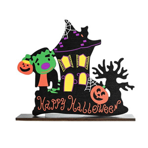 Adorno navideño creativo de madera transfronterizo con diseño de calabaza, murciélago y castillo para fiestas de Halloween - Product Image 3
