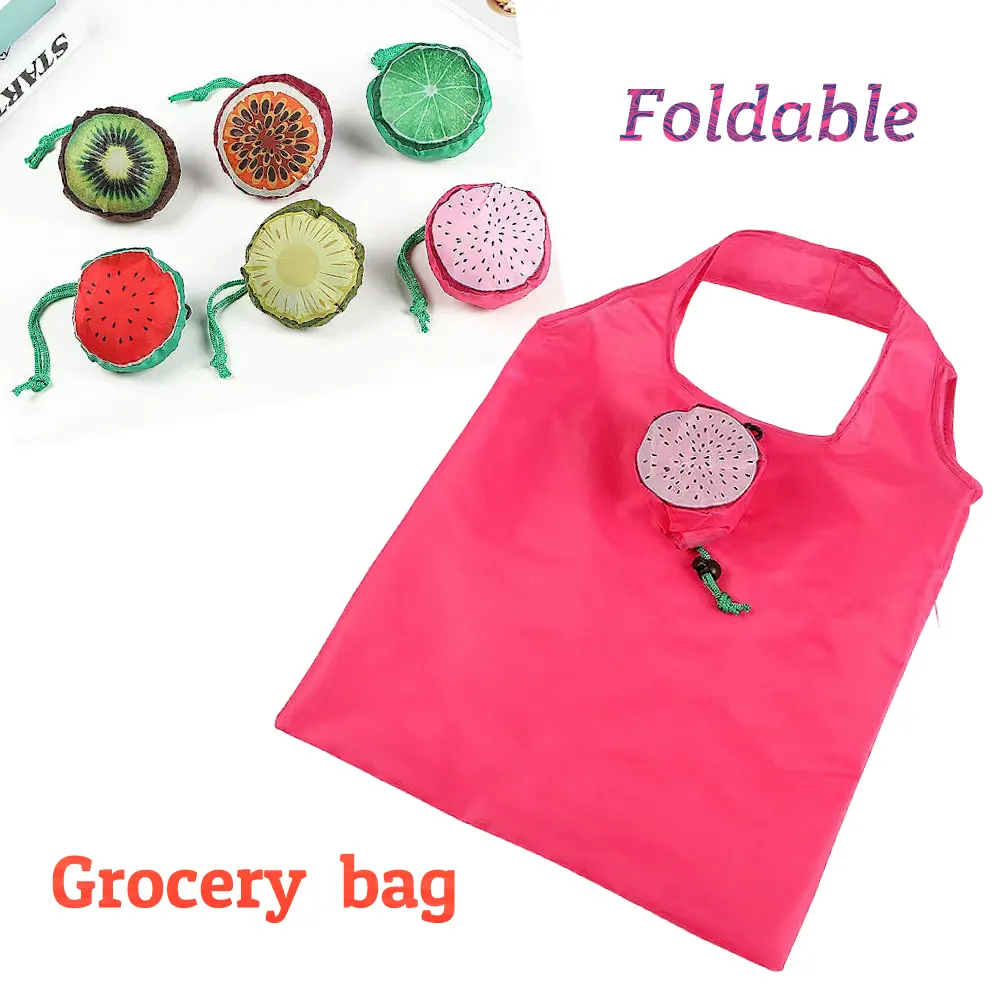 Bolsa ecológica de comestibles con logotipo personalizado al por mayor, bolsa plegable de nailon para llevar, bolsa de compras de poliéster plegable reutilizable