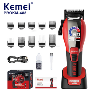 Kemei ProKm-488 Tagliacapelli <span class=keywords><strong>Professionale</strong></span> con Batteria al Litio da 2000mAh, Motore Brushless 9000RPM, Lame DLC, Colore Rosso - Product Image 1