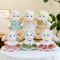 Peluche Mouton Rose Style Lolita avec Robe en Dentelle Florale, Bandeau Nœud Pastoral, Mini Jouet en Peluche Agneau, Décoration Animaux de la Ferme