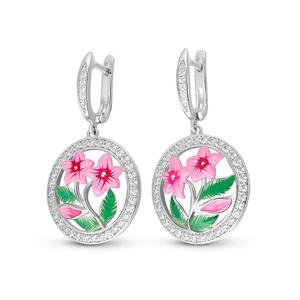 Orecchini pendenti romantici a forma di fiore per donna, placcati in argento, con cristalli e strass, taglio rotondo brillante, gioielli da festa alla moda. - Product Image 3