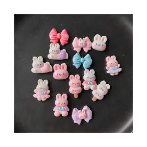 New Sweet Cartoon Animals Rabbit Bear Bowknot Flatback Charms For DIY Crafting Project Making Jewelry Or Ornament Scrapbooking