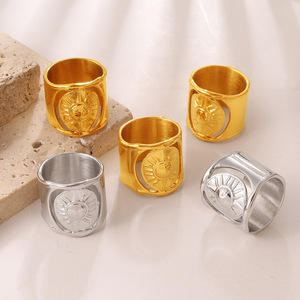 ยูนิเซ็กส์ เรโทร ซันเบิร์ส ริงสแตนเลสสตีลสีทองสีเงินวงกว้างเครื่องประดับของขวัญ - Product Image 1