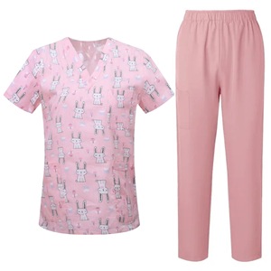 Printed Elastic Surgical Scrub Sets V-Neck Short Sleeve Unisex Hospital Uniforms Moisture Wicking Cotton Woven S XXL - Product Image 4