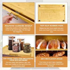 Armoire à pain double couche en bambou avec fenêtre transparente, boîte de rangement de bureau anti-poussière pour aliments et articles divers de cuisine - Product Image 5