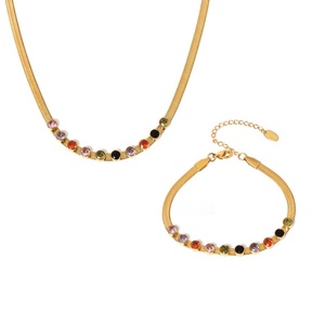 Parure de bijoux de luxe pour femme en acier inoxydable plaqué or, avec collier ras-du-cou et bracelet à chaîne serpent 4MM, ornée de zircone cubique colorée - Product Image 2