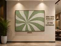 Art mural radial en spirale tressé en corde 3D fait main, vert sauge et blanc, encadré, pour hall d'hôtel, couloir, décoration murale, commande en gros ODM personnalisée