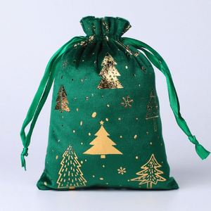 Sacs cadeaux à cordon sur le thème de l'arbre de Noël, ensemble d'emballage pour fêtes, pochettes festives en toile - Product Image 3