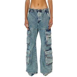 กางเกงคาร์โก้หลายกระเป๋า ทรงหลวม เอวสูง กางเกงยีนส์ทรงแบ็กกี้ ผู้หญิง กางเกงยีนส์ขาตรง กางเกงคาร์โก้ผู้หญิง กางเกงยีนส์เดนิม - Product Image 1