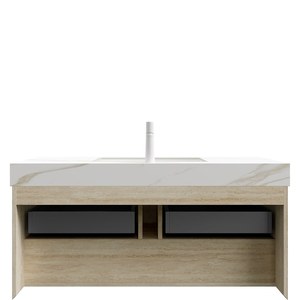 <span class=keywords><strong>FRIGGA</strong></span> Mueble de Baño con Lavabo de 48 Pulgadas, Gabinete de Almacenamiento Flotante de Madera Contrachapada, Cajones y Estante con Luz con Sensor, Lavabo de Cerámica Empotrado - Product Image 4