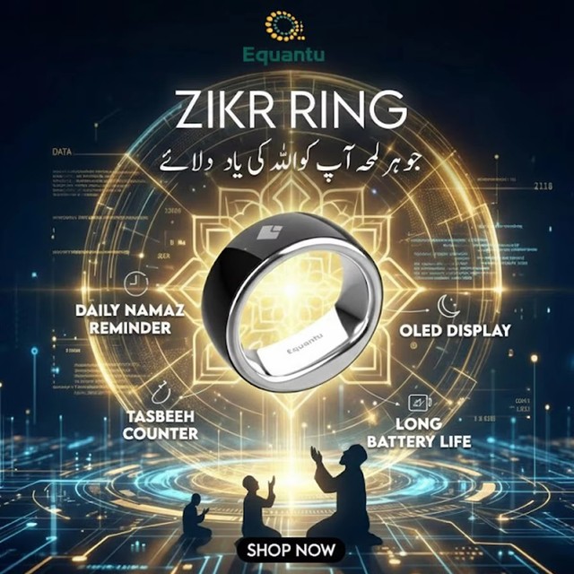 Equantu QB708 Digital Islamic Prayer Ring Tasbih Counter Qibla Direction App Control Stainless Steel Zikr Ring