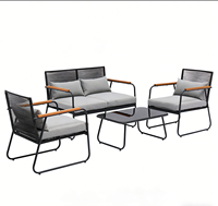 Set Sofa Taman Bambu Mewah Modern Rangka Baja Tahan Lama Tahan Air Furnitur Teras Luar Ruangan Cocok untuk Apartemen Hotel