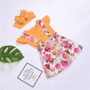 <span class=keywords><strong>Boutique</strong></span> niñas 3 piezas conjunto de ropa Top amarillo con <span class=keywords><strong>flor</strong></span> de Sol vestido con diadema niños trajes de verano - Product Image 2