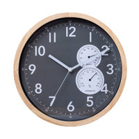 Jam Dinding Kayu 12 Inci dengan Tampilan Suhu dan Kelembapan, Desain Modern, dan Gerakan Quartz Senyap